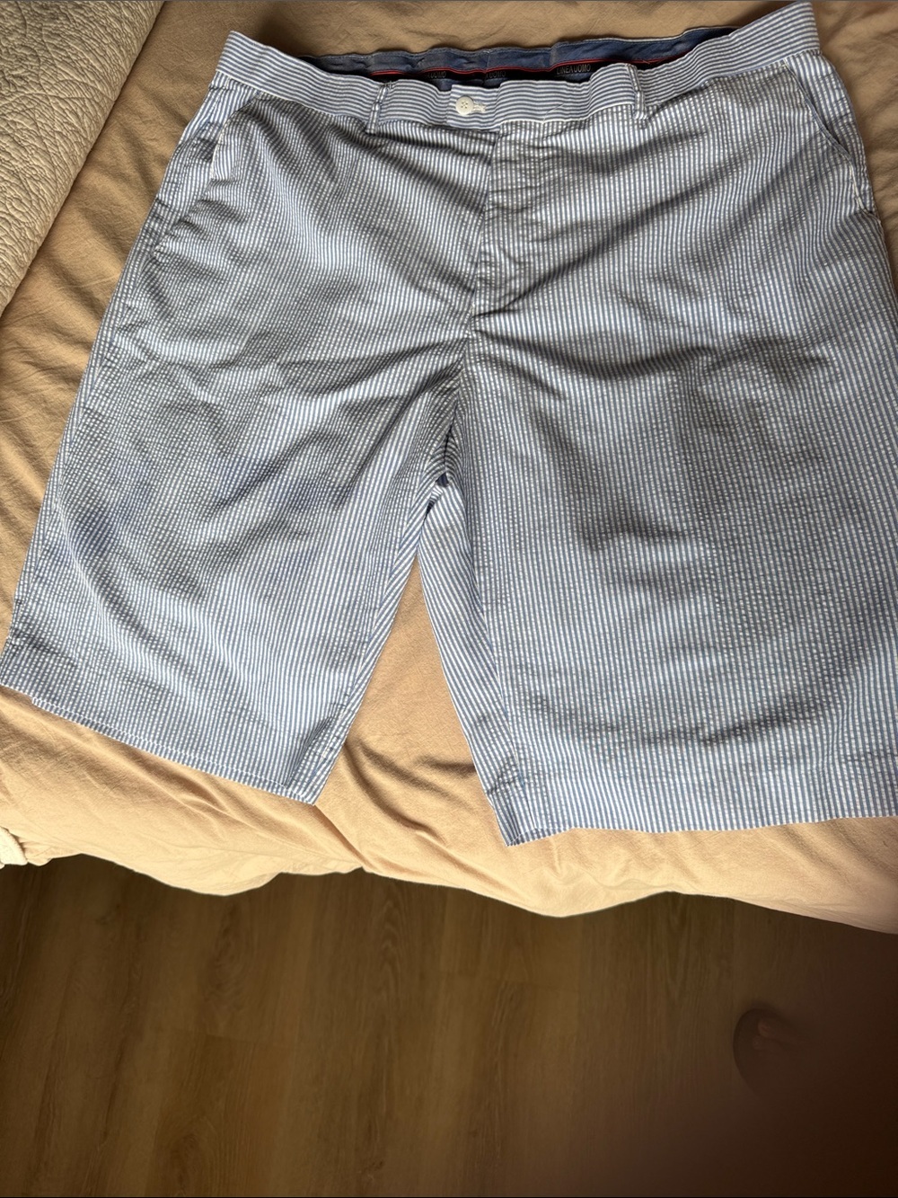 Linea Uomo Men's Blue Seersucker Flat Front Shorts size 42